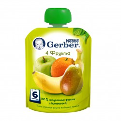 Пюре Gerber 4 фрукта с витамином С с 6 мес 90 г